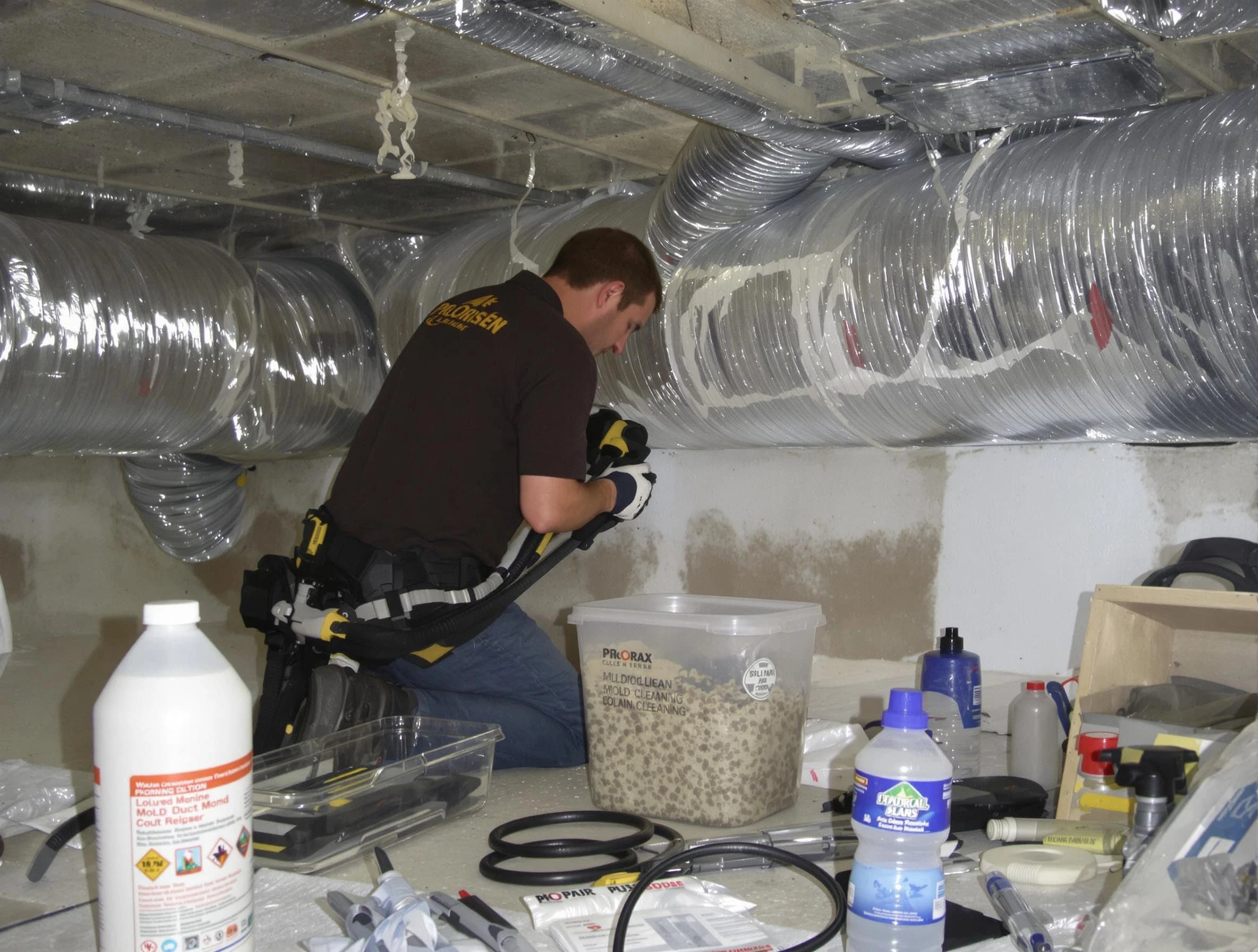 Dacono Air Duct Cleaning specialist performing professional mold removal from air ducts in Dacono
