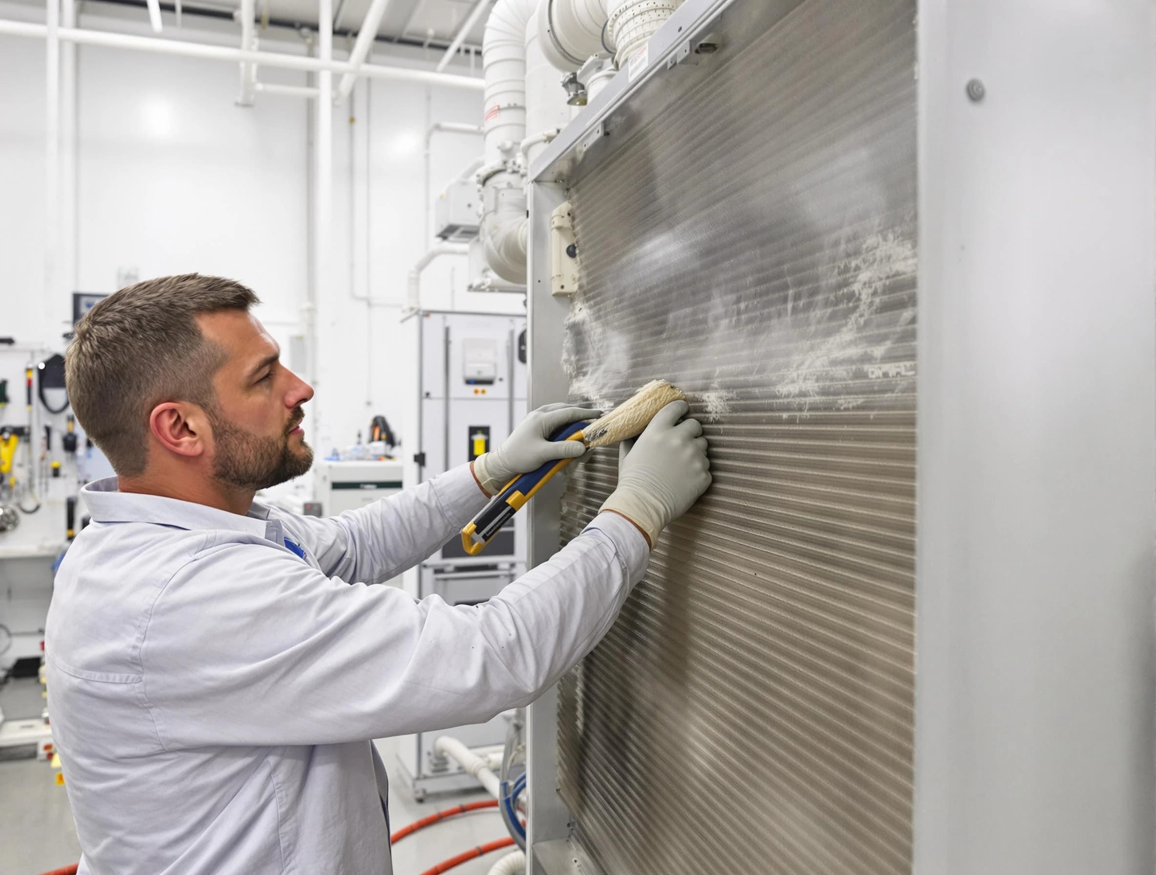 Dacono Air Duct Cleaning technician performing precision commercial coil cleaning at a Dacono business