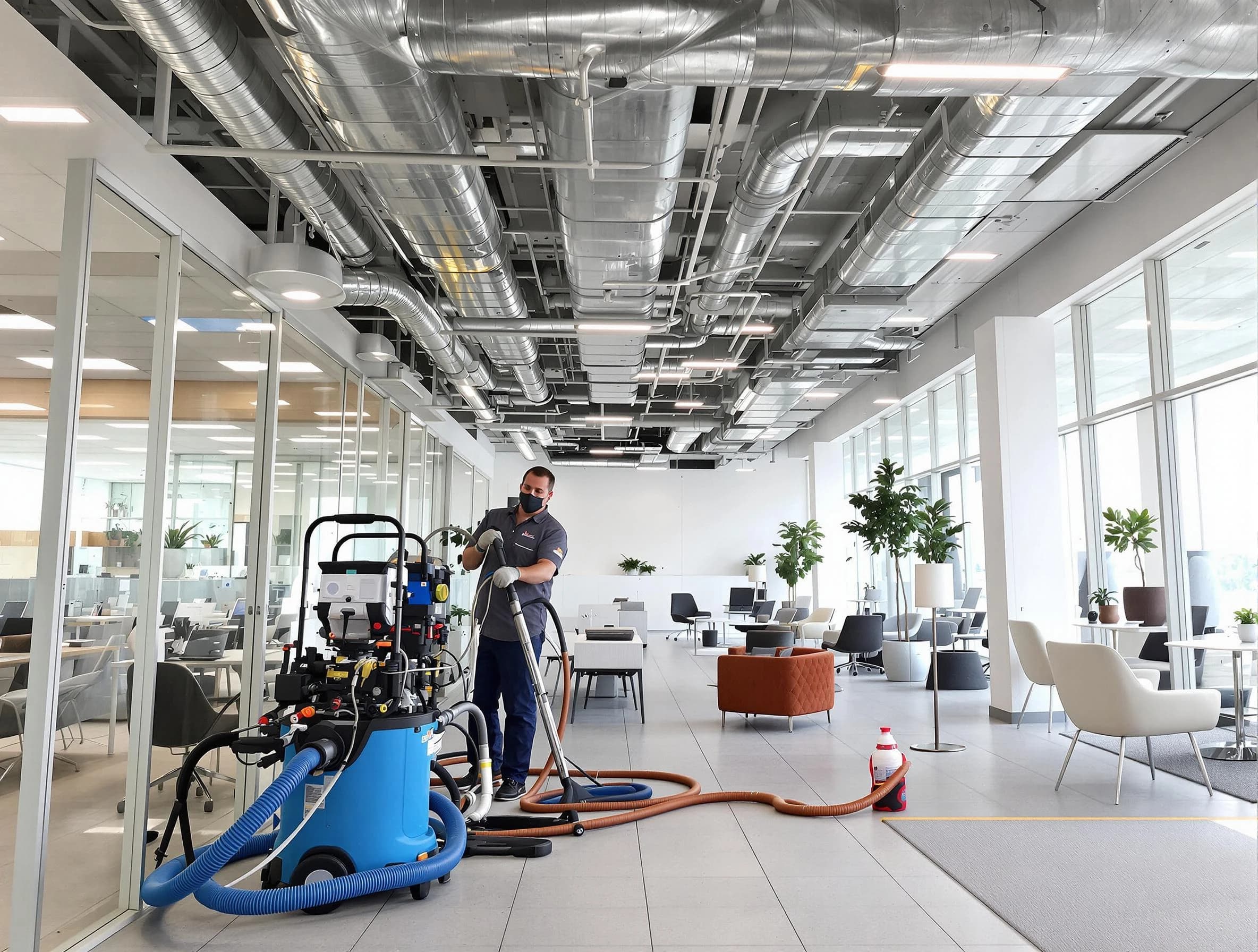 Dacono Air Duct Cleaning team conducting comprehensive commercial duct cleaning at a business location in Dacono