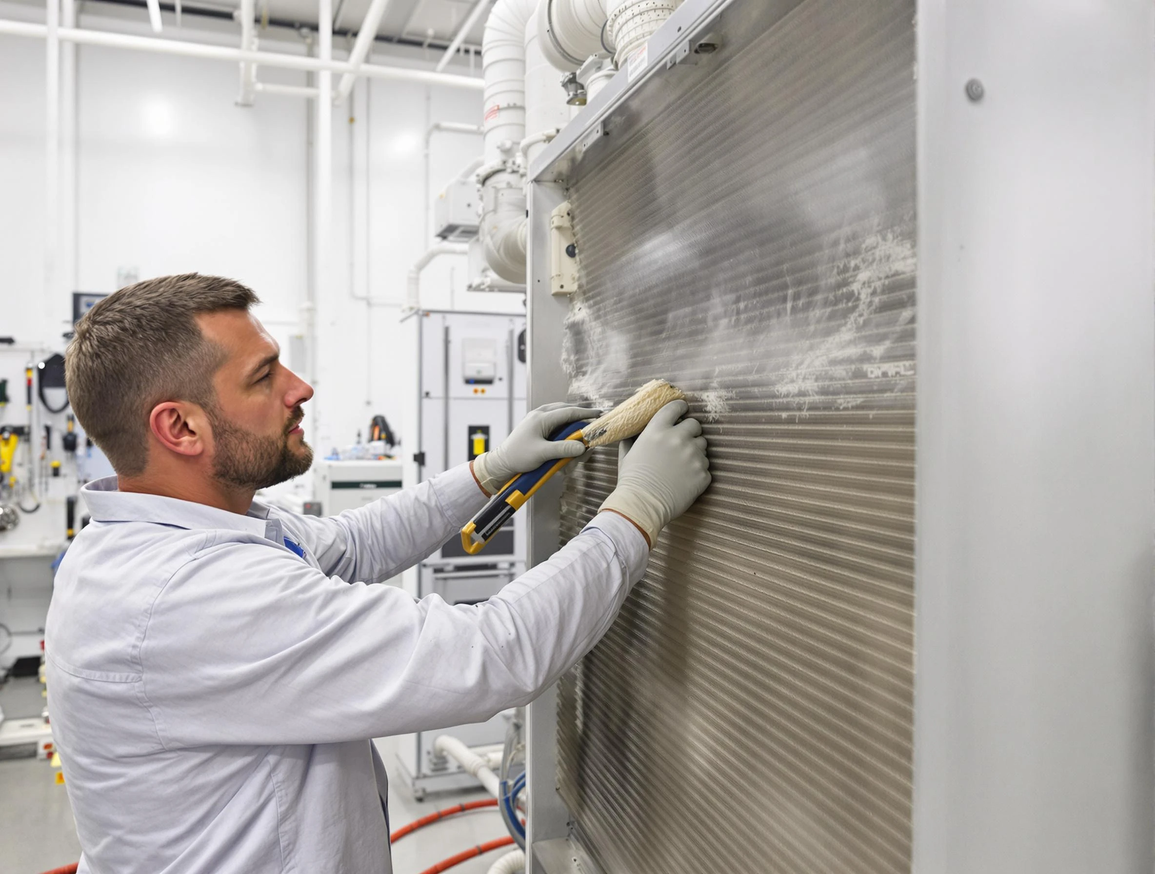 Dacono Air Duct Cleaning technician performing precision commercial coil cleaning at a Dacono business